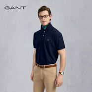 GANT/甘特【100%棉】夏男士休閑時(shí)尚印花logo翻領(lǐng)短袖T恤POLO衫 410藏青色 S