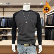 ANDSEEYOU 潮牌男士加絨長(cháng)袖T恤 2025秋冬新款圓領(lǐng)刺繡上衣時(shí)尚青年打底衫 深灰色 加絨 L