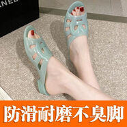 雷姆汀家居水晶拖鞋塑料女夏室內(nèi)居家防滑浴室洗澡防水透明超輕女鞋 綠色(速干防滑) 37 (偏小1碼/腳有肉肉買大2碼)