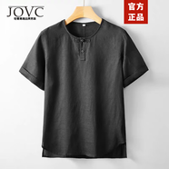 JOVC高端品牌 100%亞麻t恤男2025夏季新款寬松休閑棉麻半袖體恤衫上衣 F004-黑色（100%亞麻） M 【130-145斤】