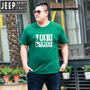 JEEP SPIRITT恤男短袖胖子肥佬純棉寬松打底衫體恤加肥加大碼丅恤夏季t桖 墨綠色 小人 2XL 150-170斤