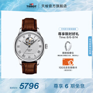 天梭（TISSOT）官旗 瑞士手表力洛克系列機(jī)械男表鏤空表盤(pán)送男友七夕禮物 銀盤(pán)皮帶 T006.407.16.033.01