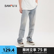 三福2025夏季男士腳口拉鏈工裝牛仔褲 寬松喇叭褲長褲男499318 黃泥色 29