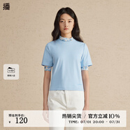 播圓領(lǐng)T恤2024春季新款休閑短款修身內搭基礎短袖上衣DDR1YD5135 B10碧落藍 碧落藍 S