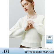 范思藍(lán)恩法式方領(lǐng)針織衫女秋冬新款燈籠袖套頭毛衣 奶白色 XS
