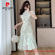 皮爾卡丹（pierre cardin）改良版旗袍碎花連衣裙子女夏裝夏季2025年夏天新款氣質(zhì)仙女裙日常 綠色長(zhǎng)款 S