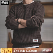 馬登工裝 圓領粗線毛衣男秋季阿美咔嘰寬松復古純色保暖針織衫 咖啡色 M