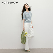 紅袖（hopeshow）高腰闊腿  牛仔褲 女裝寬松 長(zhǎng)褲 本白色 M