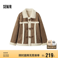 森馬（Semir）外套女牛角扣翻領(lǐng)寬松文藝2024冬季仿麂皮仿兔毛夾克109724108011