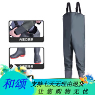 TEAEGG下水褲半身雨褲防水衣服男抓捕魚(yú)連體全身漁皮叉水衩褲子加厚雨鞋 加厚綠針織90絲背帶面料0.9毫米 37鞋碼 均碼