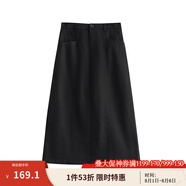 茵曼（INMAN）復(fù)古通勤開(kāi)叉半身裙女2025夏季百搭舒適全棉中長(zhǎng)A字裙子 午夜黑 M