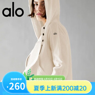 ALO YOGA華夫格連帽開(kāi)衫衛(wèi)衣女歐美慵懶風(fēng)拉鏈連帽外套短款瑜伽針織衫 米白色 S