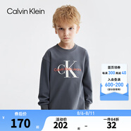 Calvin Klein CK童裝男女童純棉長袖T恤新款大logo兒童休閑上衣潮 鋼鐵灰 160 /76 【建議身高152-158cm】