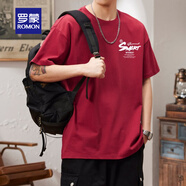 羅蒙t恤男2025夏季新款短袖寬松衣服ins潮流潮牌休閑簡約印花體恤男 小標(biāo)SNART酒紅 L （115-135斤）