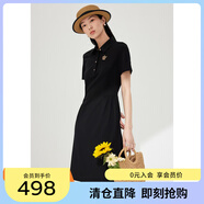 敦奴夏季新款polo短袖中長(cháng)款連衣裙休閑運動(dòng)風(fēng)小黑裙 正黑色 XL