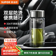 蘇泊爾（SUPOR）玻璃杯茶水分離男士水杯雙層高硼硅玻璃耐高溫大容量泡茶杯子禮物 行硯黑280mL