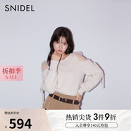 SNIDEL秋冬圓領(lǐng)薄紗拼接袖露肩系帶針織衫毛衣SWNT245011 象牙白 均碼 （F）