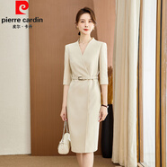 皮爾卡丹（pierre cardin）白領(lǐng)職業(yè)西裝高端連衣裙2025新款夏季氣質(zhì)正式場(chǎng)合通勤正裝OL套 米白七分袖連衣裙 L
