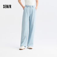 森馬（Semir）【陳都靈同款】牛仔褲女涼感遮肉闊腿褲寬松24夏季做舊褲子 【夏季涼感款】牛仔淺藍(lán)88101 M