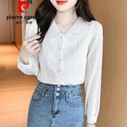 皮爾卡丹（pierre cardin）2025秋冬新款雪紡襯衫女寬松上衣洋氣娃娃領(lǐng)蕾絲大碼襯衣氣質(zhì)長(cháng)袖 白色 L 建議100-115斤