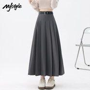 MJ STYLE半身裙女夏季新款百褶裙西裝中長(zhǎng)裙高腰顯瘦優(yōu)雅a字裙 淺灰色 XL