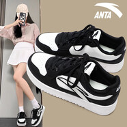 anta kids安踏女鞋板鞋小白鞋2025新款春季低幫透氣休閑鞋子輕便運(yùn)動(dòng)鞋女 基礎(chǔ)黑/紙莎白(8003Q-3) 38.5