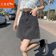 紅蜻蜓 高腰牛仔半身裙早2025年春夏季新款a字復古夏裝包臀短裙子 牛仔半裙黑灰色 4XL