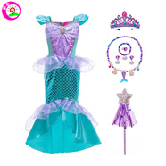 童編女童裙子夏季連衣裙女童連衣裙兒童裙子女童公主裙兒童節禮物女孩 美人魚(yú)公主裙燕尾款+配飾七件套 130