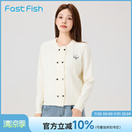 快魚圓領針織雙排扣開衫女2025春新款花邊領口長袖柔軟毛衣外套 杏色 M