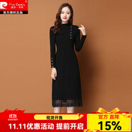 皮爾卡丹加絨加厚款配外套長款過膝針織連衣裙女秋冬百搭半高領(lǐng)打底毛衣裙 蕾絲A版型：  黑色 XL 建議110-125斤
