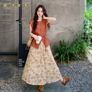 夏典素訂女王（SE.PSTP）2025夏季新款休閑時(shí)尚韓范收腰拼接馬甲+百褶碎花半身裙兩件套 套裝今年流行的輕奢母親女神節 S