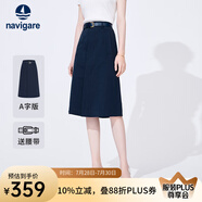 Navigare意大利小帆船女士半身裙春季休閑百搭中裙純棉時尚通勤顯瘦A字裙 海軍藍 L