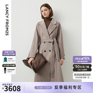 朗姿【尖貨補單】純羊毛法式收腰中長款毛呢外套大衣女西裝領冬季新款 煙灰色2 S
