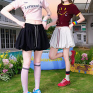 LEMANISM2025夏季新款女生休閑半身裙抽繩寬松蓬蓬百搭純色花苞裙 黑色 S