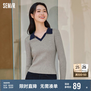 森馬毛衣女短款修身顯瘦簡約春秋撞色polo領(lǐng)毛衫復(fù)古109524107003