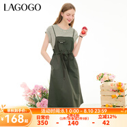 lagogo純棉條紋拼接文藝風(fēng)連衣裙女拉谷谷夏季新款休閑假兩件裙子 綠米(LT) L