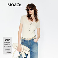 MO&Co.輕薄針織衫2025夏新品細支絲綿法式半開襟圓領(lǐng)修身短袖MBE2SWT019 砂礫色 XS 155