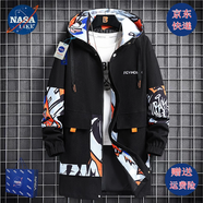 NASALIKE潮牌中長(zhǎng)款風(fēng)衣外套男春秋冬季大碼加絨夾克男學(xué)生痞帥連帽外套男 N309黑色(春秋款) 2XL (173-180cm 140-160斤)