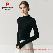 皮爾卡丹（pierre cardin）品牌高檔輕奢可機洗揚子18針精紡一線純羊毛衫女半高領薄款毛衣打 品牌高端新品-風琴黑 M