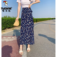 啄木鳥雪紡半身長(zhǎng)裙夏季一片式系帶半身裙女2025新款度假沙灘包臀碎花裙 修身藍(lán)底小菊花 8112修/身 L