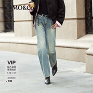 MO&Co.牛仔褲冬新品洗磨褪色棉質(zhì)精裁中高腰九分直筒