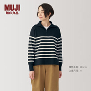 無(wú)印良品（MUJI）女式水洗米蘭諾羅紋針織半拉鏈毛衣長(zhǎng)袖女款女裝針織衫冬季條紋 藏青色條紋 XL (165/92A)