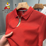 稻草人拉鏈翻領(lǐng)短袖t恤男2025新款100%純棉POLO衫男半袖夏季上衣純色潮 橘紅 M
