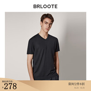 巴魯特（Brloote）輕奢男裝桑蠶絲T恤男短袖V領(lǐng)時(shí)尚休閑體恤衫 黑色 165/88A