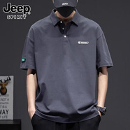 JEEP SPIRIT正品吉普高端短袖男純棉重磅t恤男大碼運(yùn)動(dòng)上衣男潮牌polo衫男 KDK142深灰T恤 XL 碼  150斤-170斤
