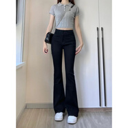 以純A21牛仔褲女2025新款高腰彈力顯瘦微喇叭褲梨形身材黑色馬蹄褲小 黑色【八分褲】 XS 68-75斤