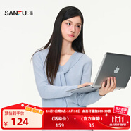 三福毛衣2025秋季綁帶V領(lǐng)蕾絲拼接下擺假兩件上衣女裝507322 粉藍 S