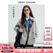 VEGA CHANG【綿羊毛+羊駝毛】雙面呢女2025新款高級(jí)感雙面穿外套 北歐藍(lán)格紋 M