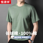 恒源祥100%純棉重磅280G圓領(lǐng)短袖T恤男夏季薄款休閑百搭半袖體恤衫衣服 深抹茶 XL
