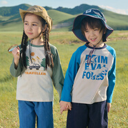 棉花堂2件裝【100%棉】純棉兒童T恤2件套長(cháng)袖上衣打底衫春秋男女童T恤he 組合三:藍色,灰綠 110 110/56